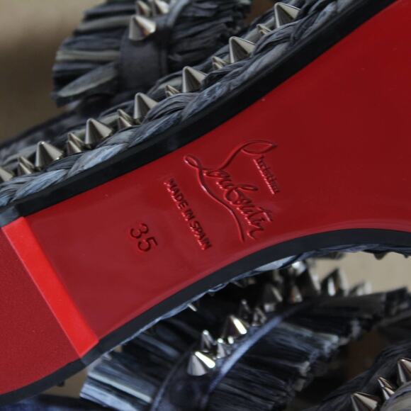 Christian Louboutin Tie-Dye Rafia Straw Flatform Slide Sandals - Picture 13 of 14